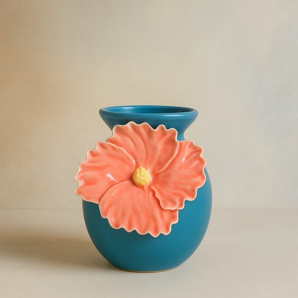 Blue Sky Clayworks Ceramic Vase Sculpted Flower - Picture 1 of 5